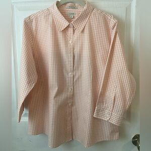❌SOLD‼️❌ Women’s L.L. Bean 3/4 Sleeve Gingham Button Down Shirt Light Pink